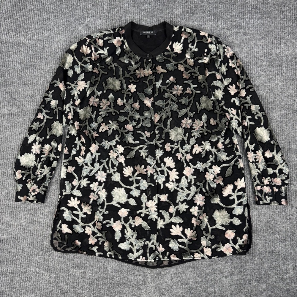 Lafayette 148 New York Blouse Womens XL Velvet Burnout Floral Dark Romance Chic